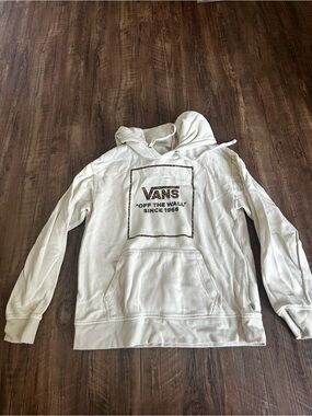 Vans Cream Hoodie with Leopard Trim 'Off The Wall' Logo